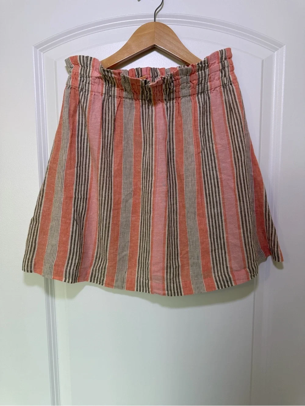 Free People‎ Cotton Linen Blend Striped Elastic-Waist Skirt Summer